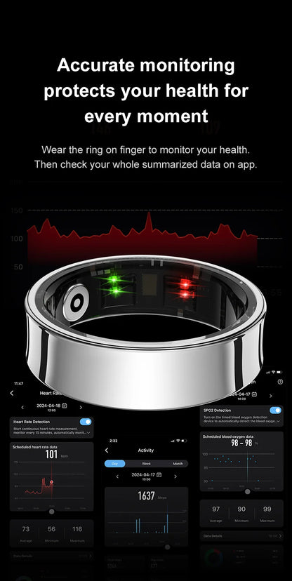 Smart Ring Health Monitor Multi Sport Mode Skin Temperature Measurement