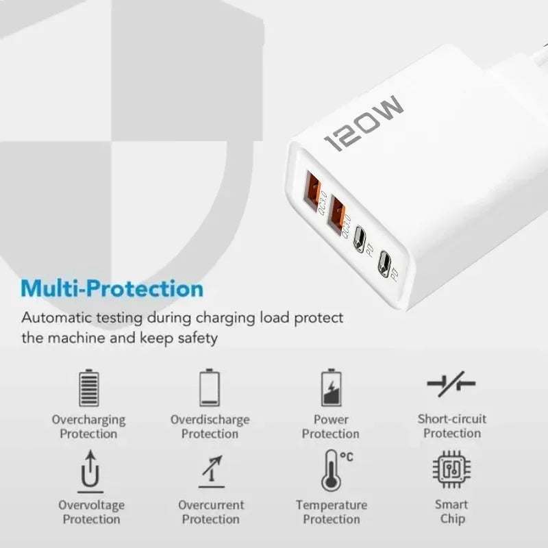 XIAOMI 120W 4 Port Quick Charger USB Type C Fast Charging Data Cable