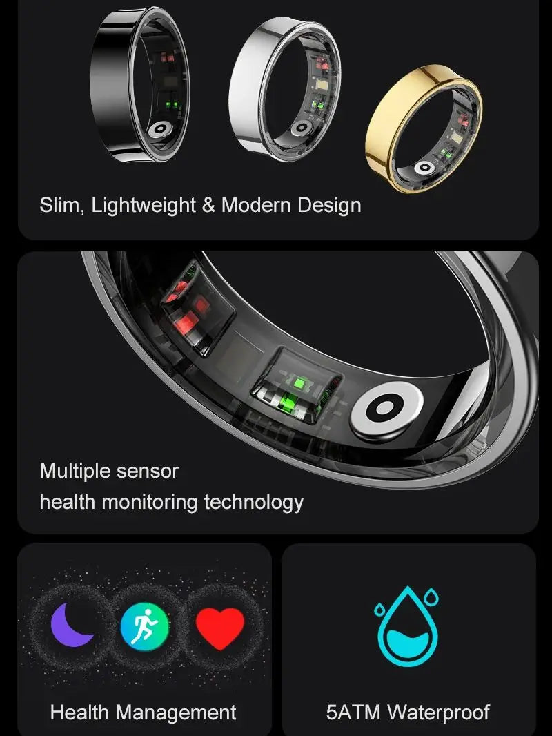 Smart Ring Health Monitor Multi Sport Mode Skin Temperature Measurement