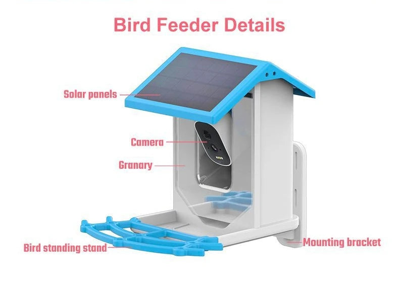 Smart Bird Feeder with Camera,2K HD Video, AI Identify Birds Species Solar Powered,Auto Capture Videos & Notify of Birds Arrival