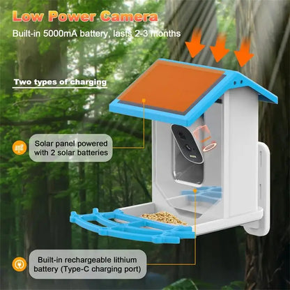 Smart Bird Feeder with Camera,2K HD Video, AI Identify Birds Species Solar Powered,Auto Capture Videos & Notify of Birds Arrival