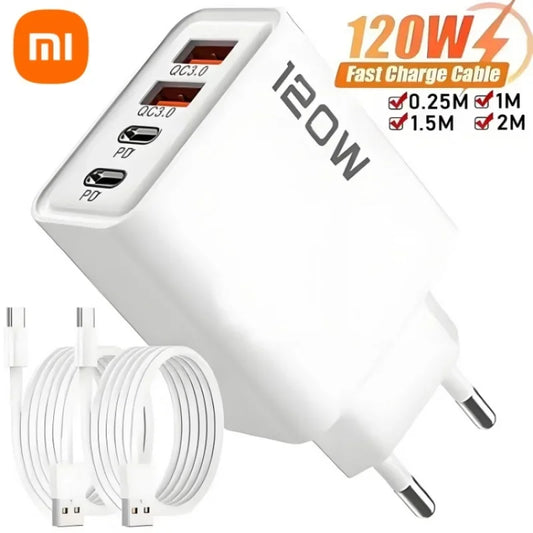 XIAOMI 120W 4 Port Quick Charger USB Type C Fast Charging Data Cable