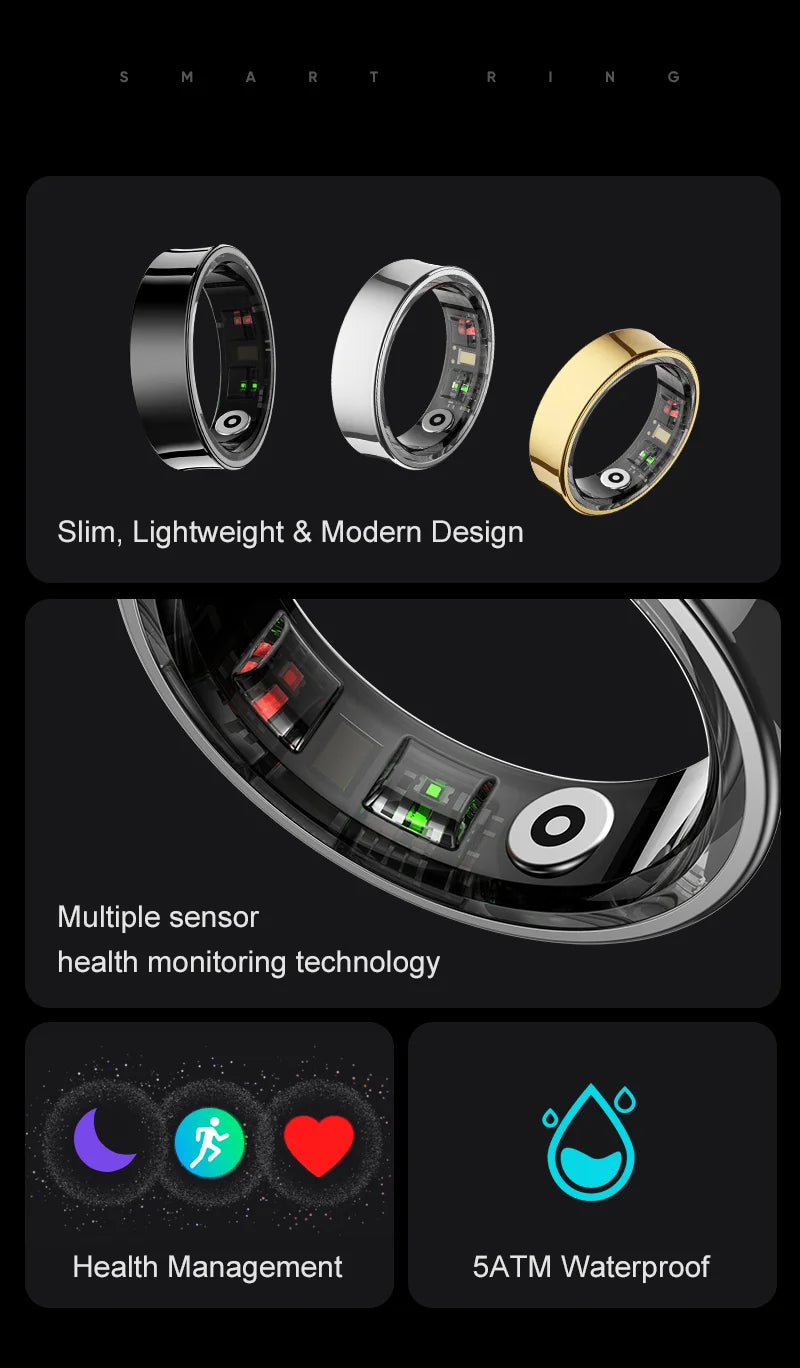 Smart Ring Health Monitor Multi Sport Mode Skin Temperature Measurement